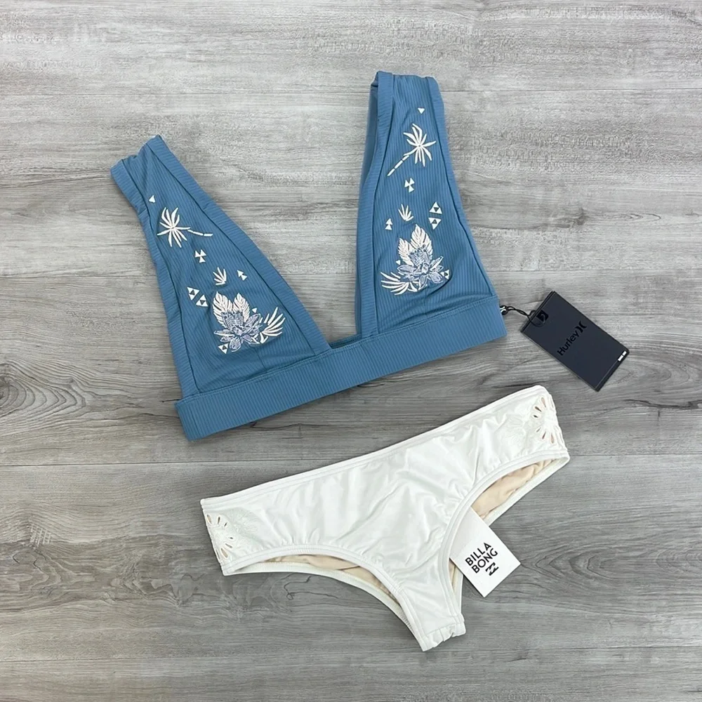 ☀️BILLABONG☀️HURLEY☀️RIB EMB BAND SURF EMBROIDERY BIKINI SET